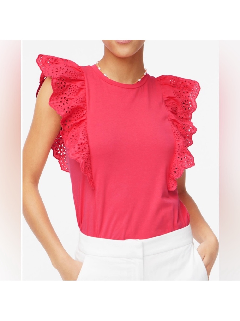 J. Crew Ruffle Sleeve Eyelet Top Size Small Pink